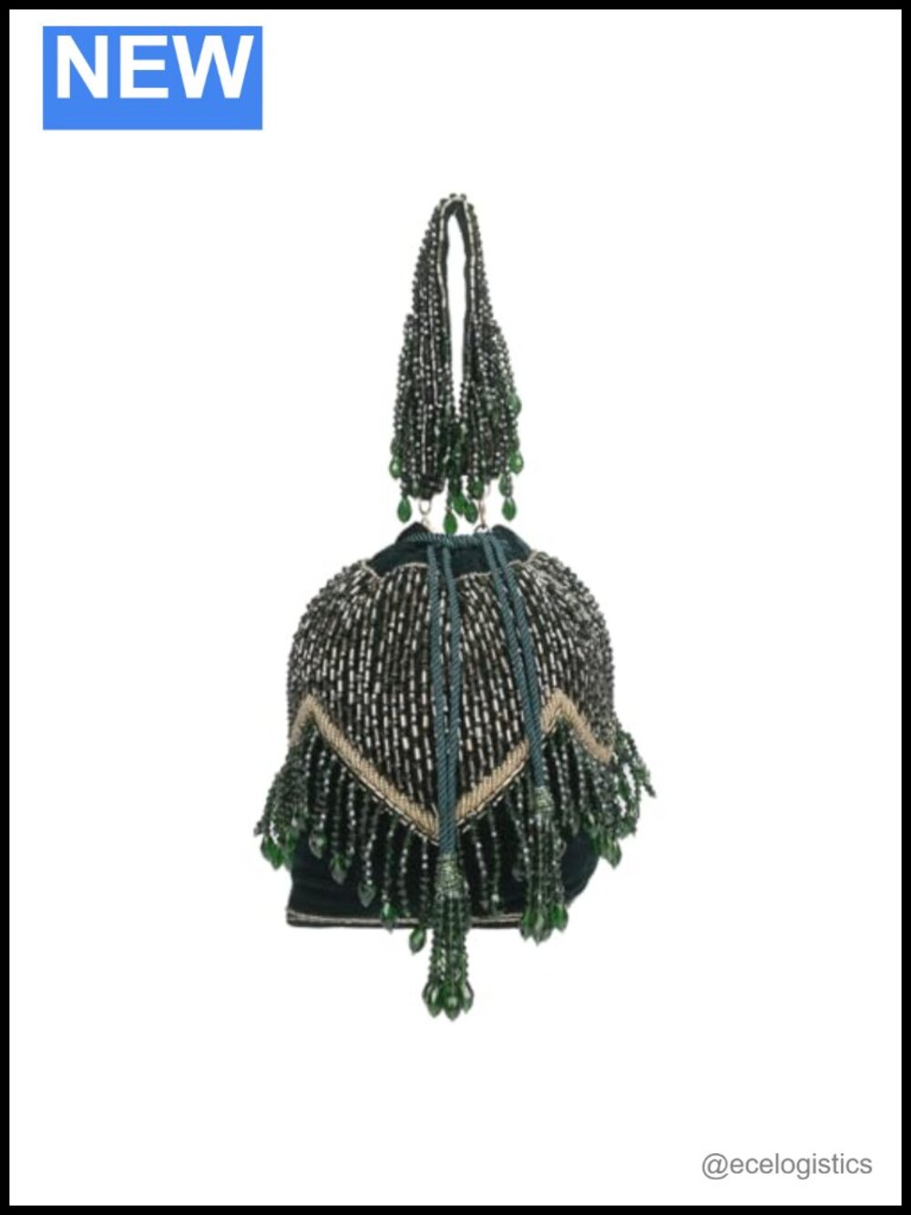 Beaded Potli Bag Drawstring Clutch Crystal Embellished Evening Bag Velvet Silk